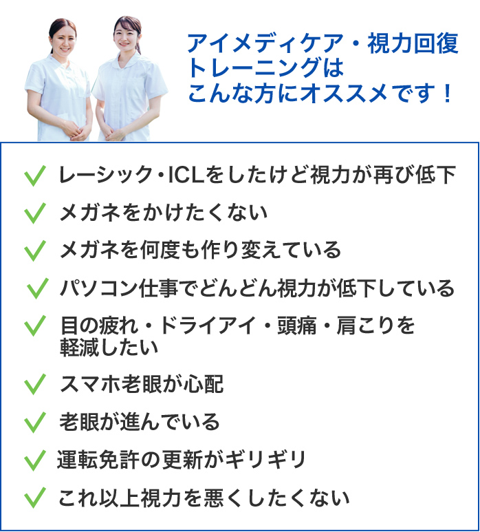なぜアイメディケアのミオピア&視力回復トレーニングはこんな方にオススメです